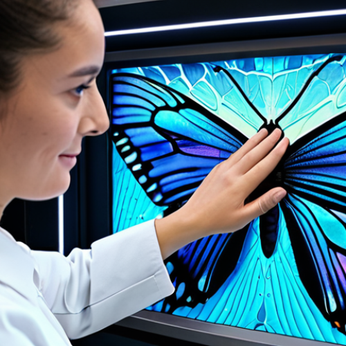 Home 10 Butterfly Wing Technology**
"Close-up of a butterfly wing showcasing its intricate scale structure, iridescent colors, and water-repellent properties. In the background, a futuristic laboratory setting with researchers examining a self-cleaning display screen inspired by the wing. fully clothed, safe for work, appropriate content, perfect anatomy, correct proportions, professional, high quality, modest clothing, well-formed hands, proper finger count, natural body proportions, professional photography."
**