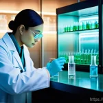 곤충 독을 이용한 의학 연구 - **Prompt 1: "A futuristic laboratory scene bathed in soft, glowing light. In the foreground, a focus...