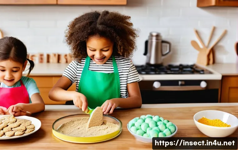 곤충을 활용한 요리 레시피 - **Image Prompt 1: Sustainable Future Kitchen**
A bright, ultra-modern kitchen with sleek, minima...