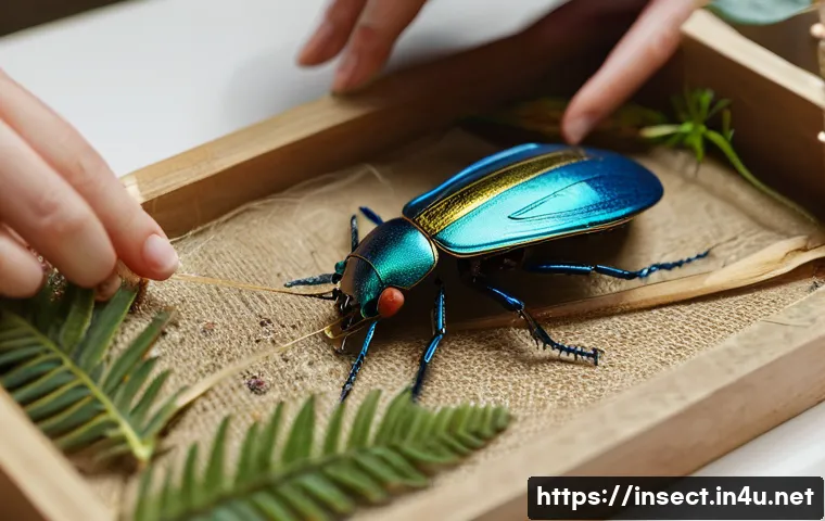 곤충 관련 공예품 만들기 - **Image Prompt: Tranquil Adult Crafting with Natural Insect Art**
A close-up, high-angle shot of...