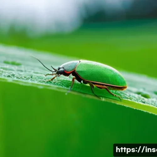 Home 30 곤충과 농업 발전 - **Prompt:** A close-up, macro photograph capturing a vibrant green crop leaf in a lush agricultural ...