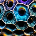 Home 18 곤충의 시각 구조 연구 - A highly detailed macro close-up of an insect’s compound eye, showcasing hundreds of tiny ommatidia ...
